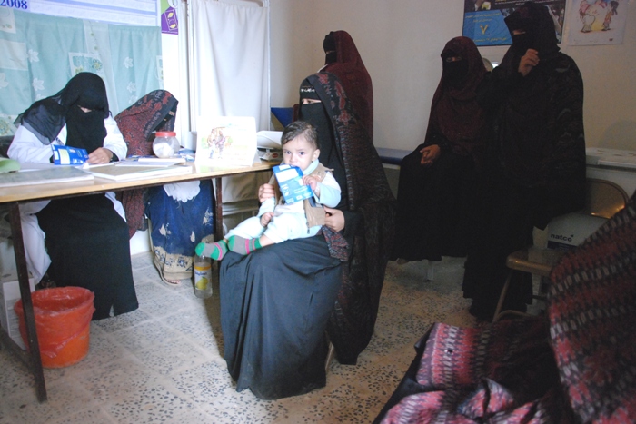 Vaccination day at the health unit in Bait Numeer, south-east of Sana’a. Yemen's Ministry of  Health launched a nationwide campaign to inform parents about the new pneumococcal vaccines.