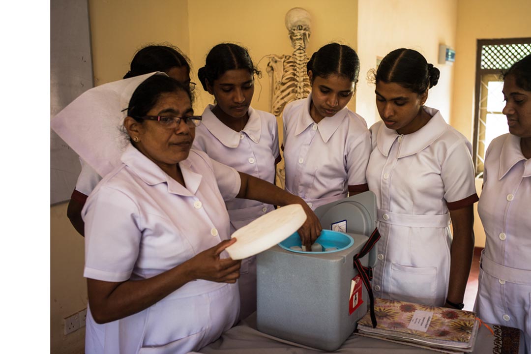 Nurses undergo a training programme on vaccine and health procedures at a health clinic. Credit: GAVI/Mithra Weerakone
