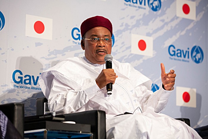 H.E. Mahamadou Issoufou, President of Niger, speaking during the 'Protecting the Next Generation' panel discussion.