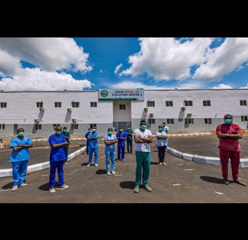 Doctors and nurses at the Ogun State COVID-19 Isolation Centre. Photo Source: NCDC
