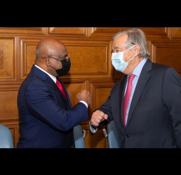 Secretary-General António Guterres (right) meets with Abdulla Shahid, President-elect of the Seventy-sixth Session of the United Nations General Assembly – UN Photo/Eskinder Debebe