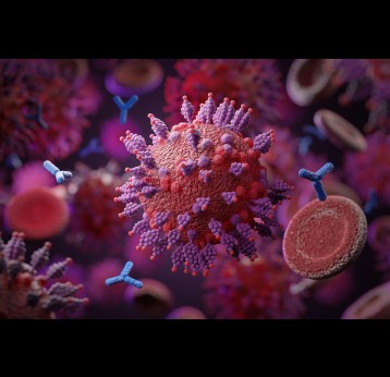 Mutated coronavirus cell, 3D render illustration.