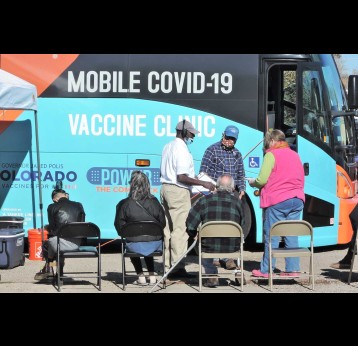 COVID-19 vaccine clinic bus in the US.