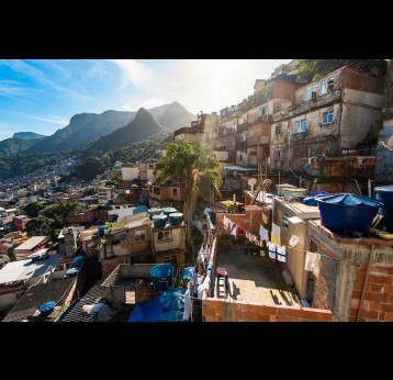 View of Rocinha, the Largest Favela in Brazil, With Mountains Around, in Rio de Janeiro.