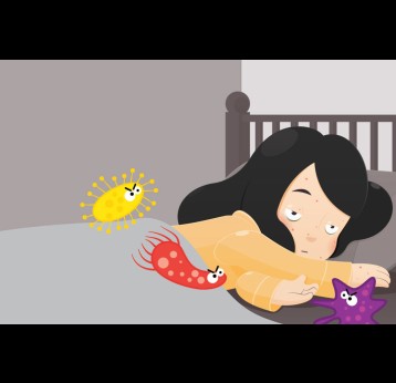 Illustration of a girl sick with measles. Credit: Science Journal for Kids and Teens