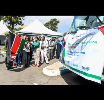 Kenya's Health Ministry Cabinet Secretary, Susan Nakhumicha, flags off a lorry transporting cold-chain equipment during a ceremony at Afya House vehicle yard in Nairobi. Credit: Mike Mwaniki