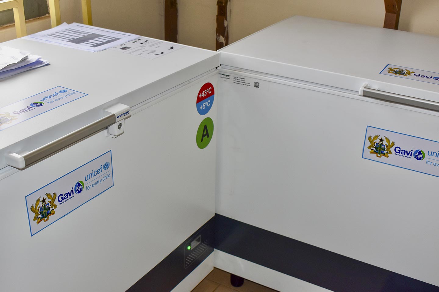 A vaccine fridge provided by Gavi in a health centre in Kumasi in the Ashanti Region on 12 September 2020. ©UNICEF/PAPPOE