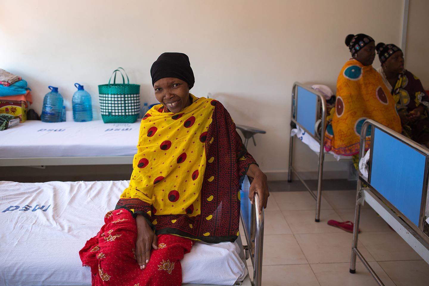 Cervical cancer patient Rehema Hussein poses with her scarf to cover her hair loss at the Ocean Road Cancer Institute in Dar es Salaam. – Credit: Gavi/2014/Karel Prinsloo