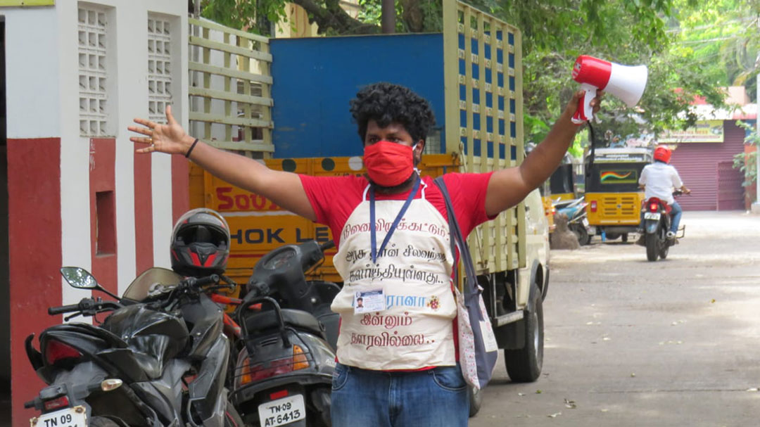 Srijith S during a vaccination awareness campaign. Photo credit: sourced