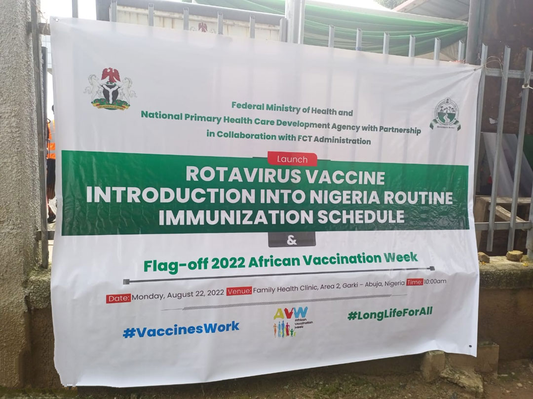 Bannière affichée lors du lancement du vaccin contre le rotavirus à Abuja. Crédit photo : Ijeoma Ukazu