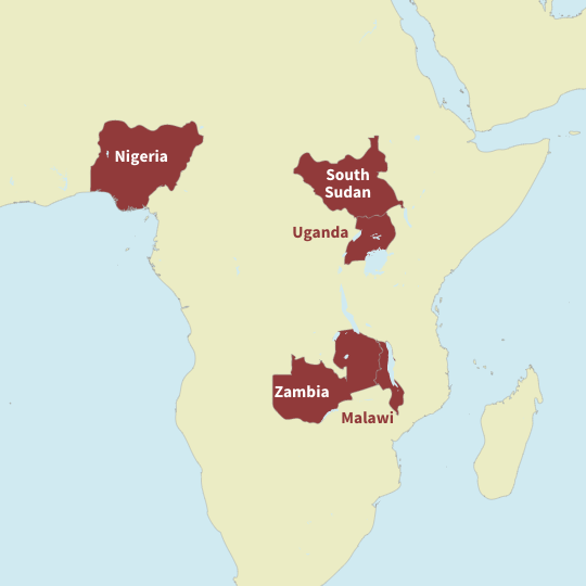 Sud-Soudan Zambie Ouganda Nigeria Malawi