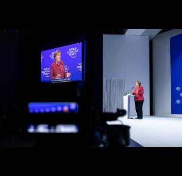 Angela Merkel, Federal Chancellor of Germany, speaking during her Special Address at WEF 2020. Credit: World Economic Forum/Ciaran McCrickard.