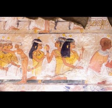 Représentation d'un harpiste aveugle ornant les murs de la tombe de Nakht et de son épouse Tawy. Le trachome, maladie oculaire d’origine infectieuse, était courant dans l'Égypte ancienne et reste aujourd'hui l'une des principales causes de cécité. Source : Flickr