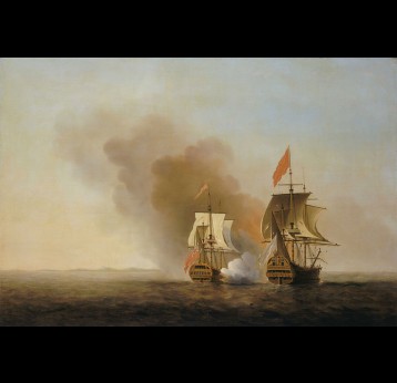 HMS Centurion fires on the Nuestra Señora de la Covadonga. Despite the loss of 1700 men, most of them to scurvy, Anson’s capture of the Spanish treasure-ship redeemed his mission in the eyes of the navy and the British public. From the "National Maritime Museum, Greenwich, London" – Creative Commons CC-BY-NC-SA-3.0 license