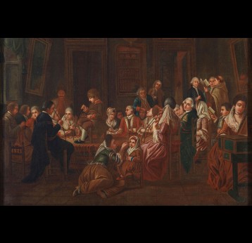 Thérapie mesmériennee. Peinture à l'huile d'un peintre français ( ?), 1778/1784.