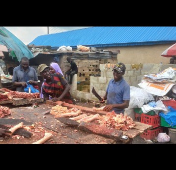 Butchers at a section of Kara Abattoir. Credit: Afeez Bolaji