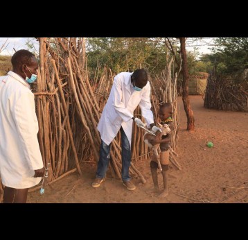 A veterinary doctor attends to a sick goat during an outreach service for humans and animals in Turkana County from 13–22 June 2023. Credit: County Government of Turkana.