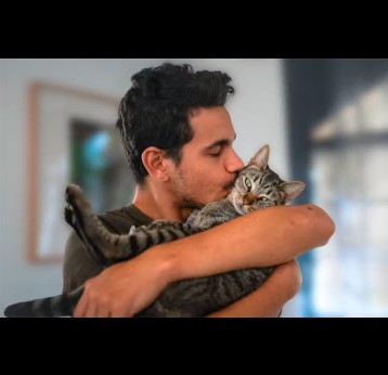 Un homme faisant un bisou à son chat. Crédit: Shutterstock