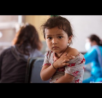 Child after receiving typhoid conjugate vaccine (TCV) in Nepal’s introduction campaign. Credit: Rocky Prajapati, PATH.