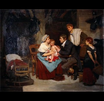 Edward Jenner vaccinating a boy. Oil painting by E.-E. Hille Wellcome