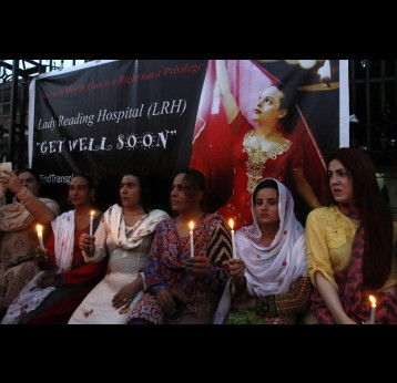 Peshawar's transgender community holding a candlelight vigil after a community member was attacked in 2016. Credit: Adeel Saeed