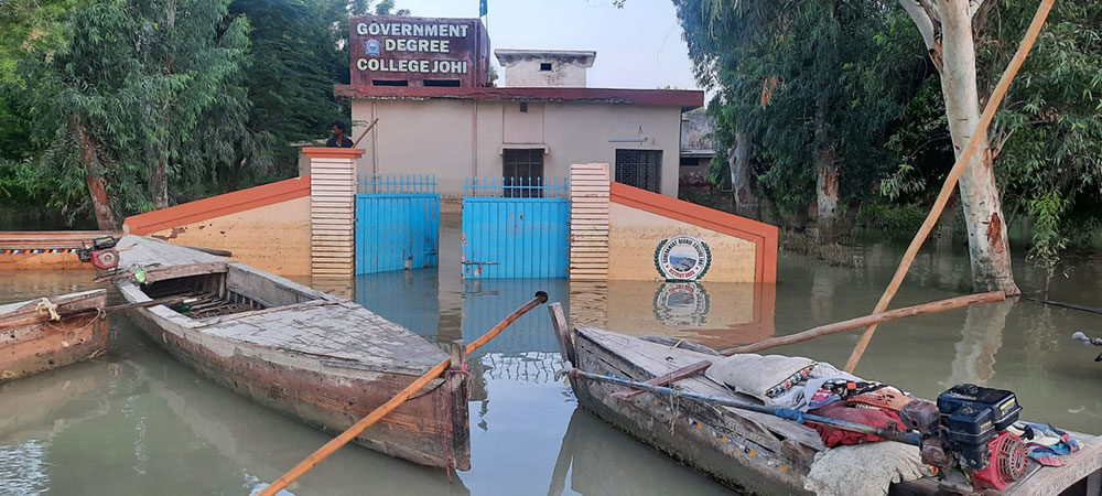 Three weeks after the historic flooding, Johi District Johi is still submerged in two feet of water. Credit: Saadeqa Khan