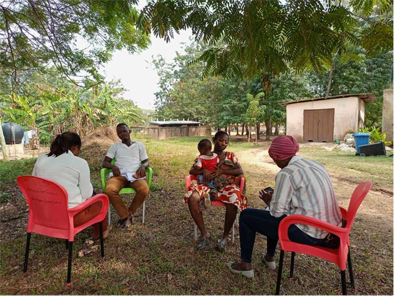 JSI consultants Beatrice and Ayika collect data from community members. Credit: Emmanuel Nuworzah, JSI Ghana.