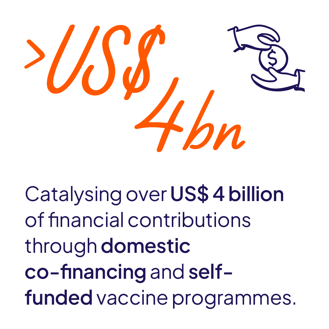 Catalysing over US$ 4 billion through domestic co-financing and self-funded vaccine programmes