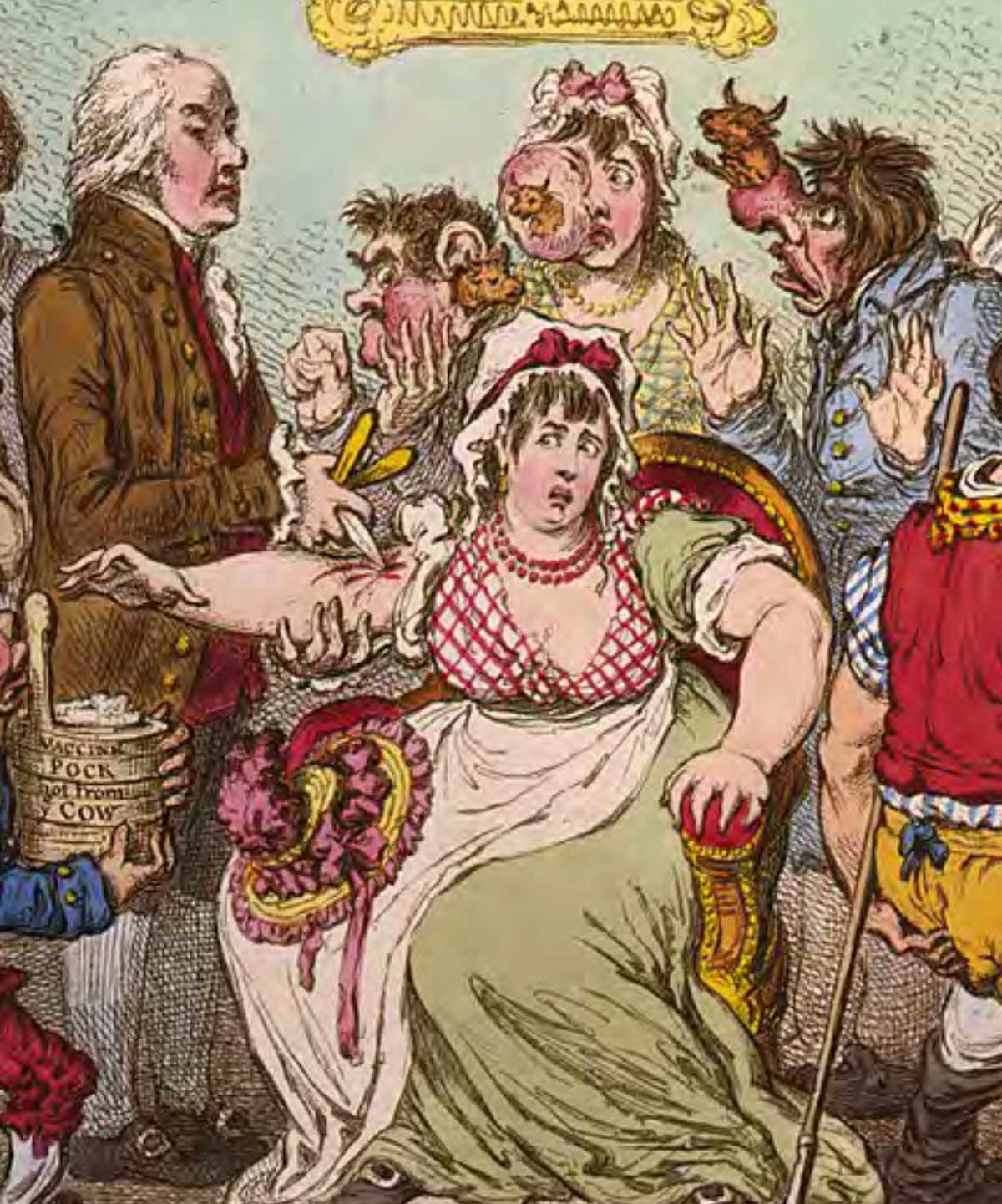 People have been arguing about vaccinations for hundreds of years. This image is part of a caricature from 1802. It appeared in the Publications of the Anti-Vaccine Society. It shows exaggerated fears about the effects of the smallpox vaccine – including small cows growing from people’s bodies! Image: James Gillray, Library of Congress.
