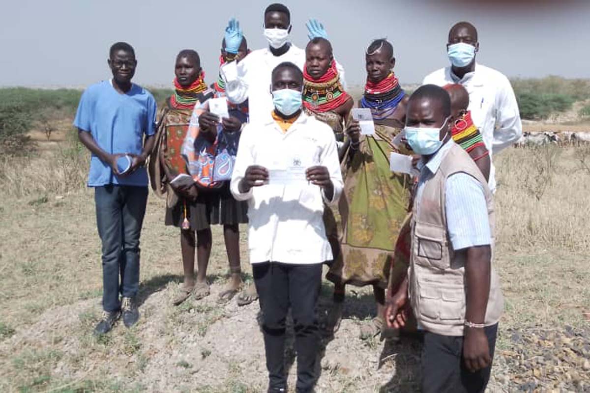 Sr Virginia Virgo's team after vaccinating Karamojong nomads against COVID-19 in the Moroto district in 2020. Credit: Daniel Ojao.