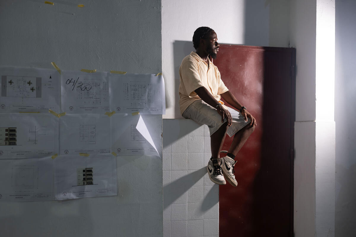 Yem in the School of Architecture, an institution which he considers has saved his life. Health is his most important thing in life, without a healthy body you cannot have healthy thoughts, he says. Yem was vaccinated and lives with his brother in Abidjan. Abidjan, Côte d'Ivoire. June 2025. © Newsha Tavakolian / Magnum Photos