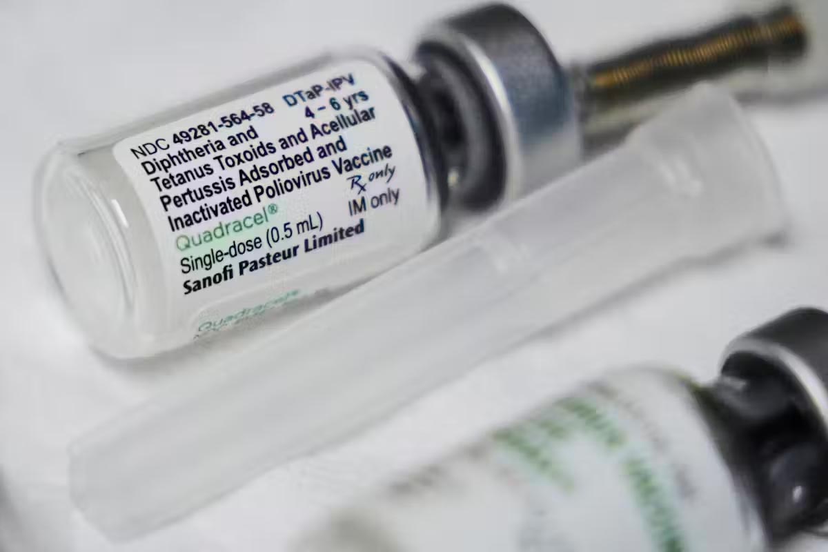 A childhood vaccination that includes a polio dose is prepared at the Dallas County Health and Human Services immunization clinic in Dallas, Texas, on April 4, 2025. (AP Photo/LM Otero)