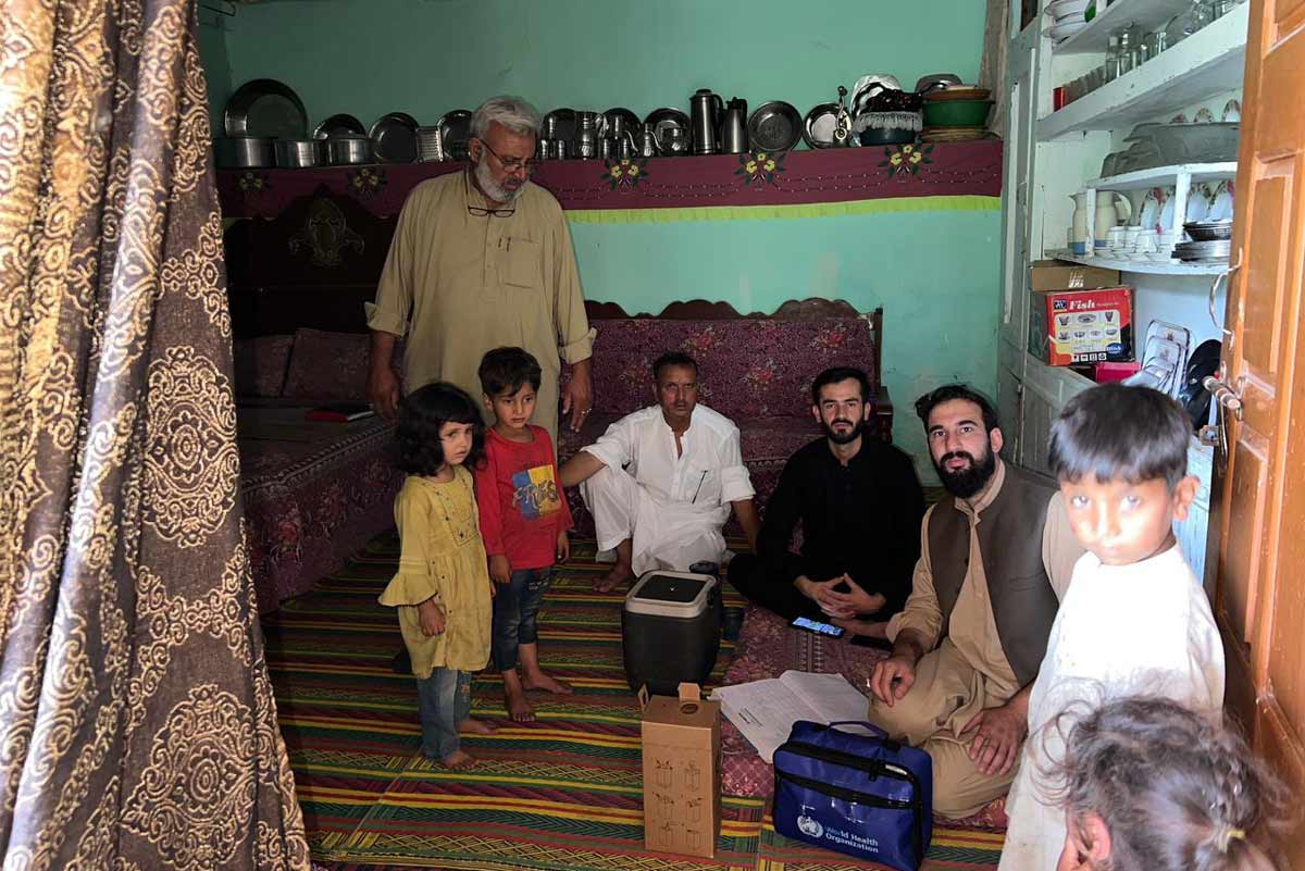 Vaccination team at the outreach site of the flood hit area. Credit: EPI/KP