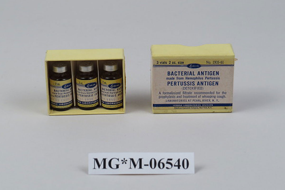 1949 pertussis vaccine packaging. Credit: Gift of American Cyanamide Company. Lederle Laboratories Division