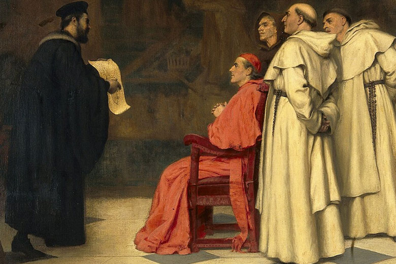 Gabriel Falloppius explaining one of his discoveries to the Cardinal Duke of Ferrara. Credit: WellcomeTrust, CC BY-SA