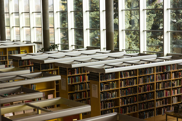 Rayonnages de bibliothèque. Crédit : green ant/Unsplash