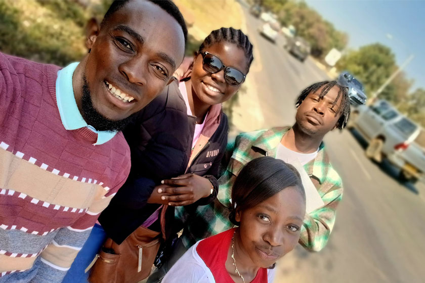 Youth champions Paddington Shamboko, Tafadzwa Murenga, Tapiwanashe Nyezana and Tatenda Muza on an outreach. Credit: Zvandiri and Kuwadzana Polyclinic